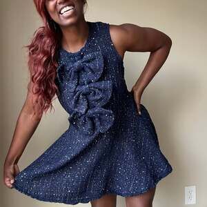 Sister Jane Alder Navy and Gold Tweed Mini Dress Size Medium